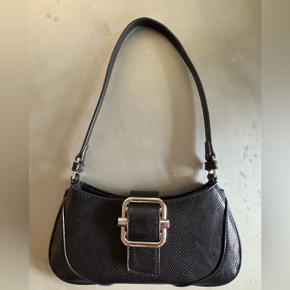 Black Faux Snake Skin Shoulder Bag